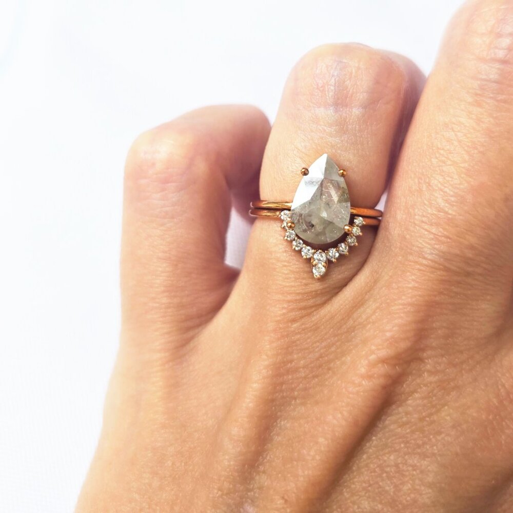 Pear Shape Diamond Crown Engagement Ring Set Fancy Gray 1.95 TCW 14K Rose Gold